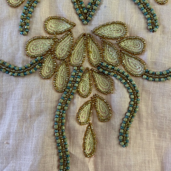 Key Lime & Pink beaded linen tunic top size L - Picture 2 of 8